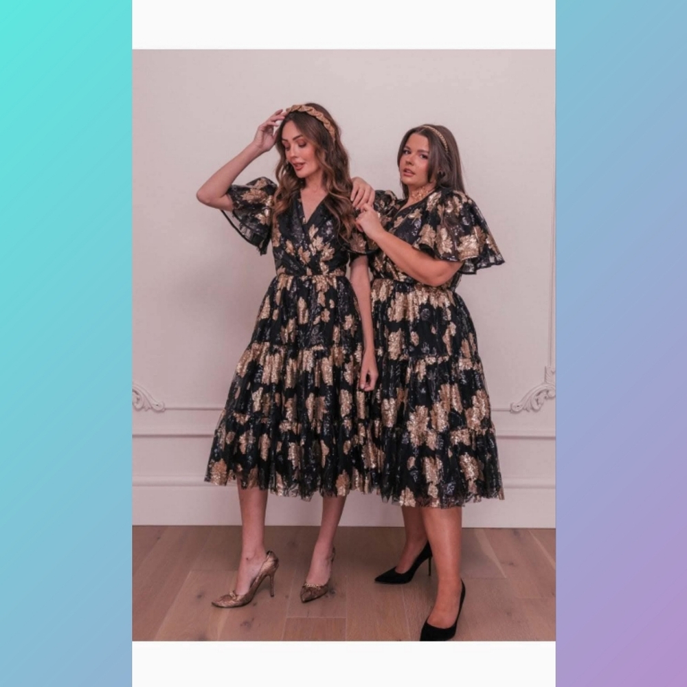 NWT Jessakae Bette Black and Gold Sequins